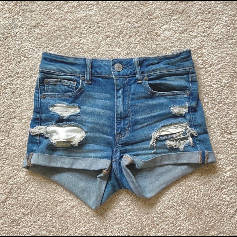 AE Mid-Wash Distressed Denim Shorts